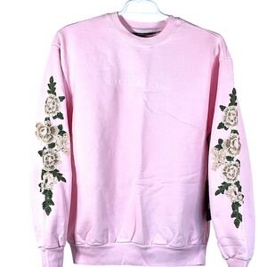 Civil Regime White Rose Crewneck Embroidered Floral Women's Medium Light Pink